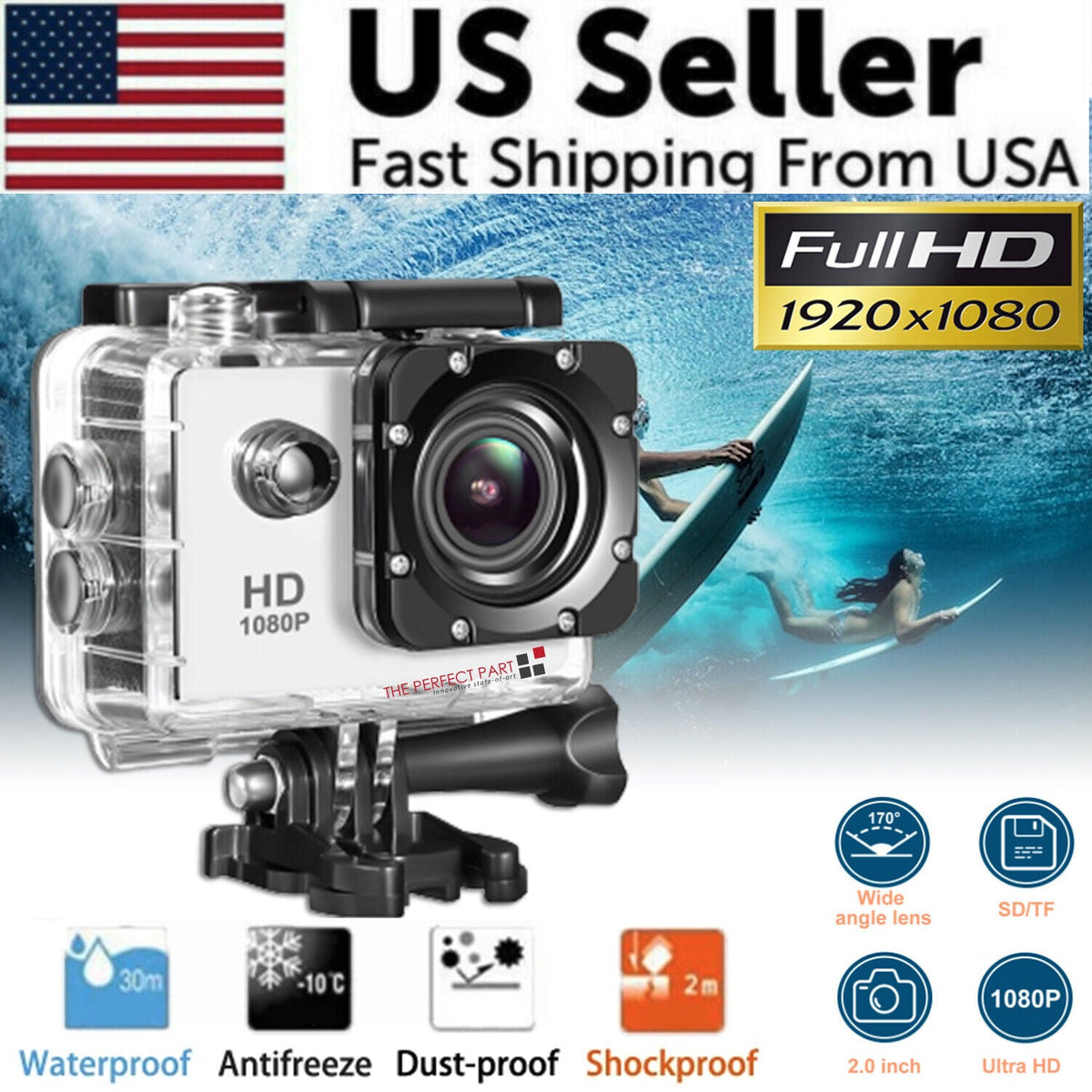 Waterproof Action Camera — 1080P HD, IP68 Rated